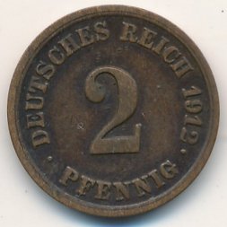 Германия 2 пфеннига 1912 год
