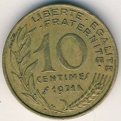 Франция 10 сантимов 1971 год - Марианна