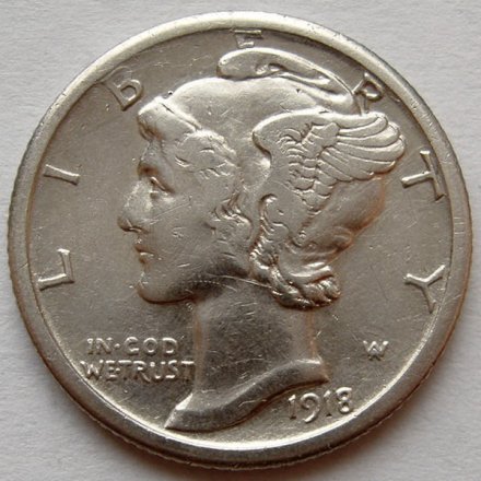США 1 дайм (10 центов) 1918 год - Меркурий (S)