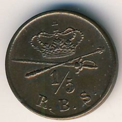Дания 1/5 ригсбанкскиллинга 1842 год