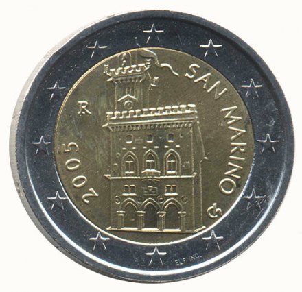 Сан-Марино 2 евро 2005 год - Дворец Правительства