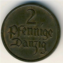 Монета Данциг 2 пфеннига 1937 год