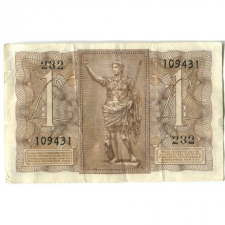 Италия 1 лира 1939 год - VF