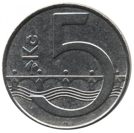 Чехия 5 крон 1994 год - Герб (&quot;b’&quot; - Яблонец-над-Нисой)