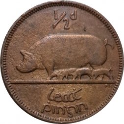 Ирландия 1/2 пенни 1928 год - Свинья
