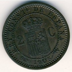 Испания 2 сентимо 1905 год