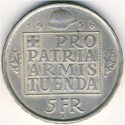 Швейцария 5 франков 1936 год