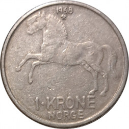 Норвегия 1 крона 1968 год - Король Улаф V