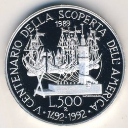 Италия 500 лир 1989 год