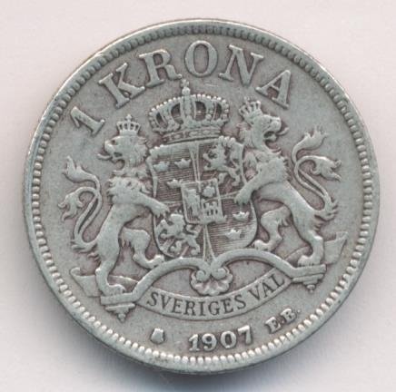 Швеция 1 крона 1907 год