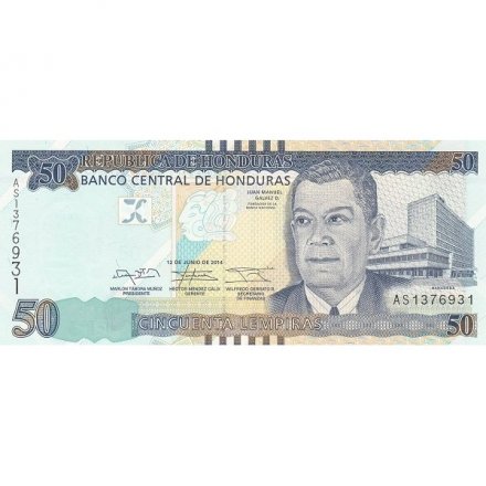 Гондурас 50 лемпир 2014 год - Основатель банка Хуан Мануэль Галвес UNC