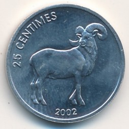 Монета Конго, Демократическая республика 25 сентим 2002 год - Животные. Гривистый баран