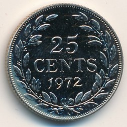 Либерия 25 центов 1972 год