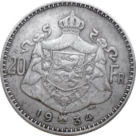 Бельгия 20 франков 1934 год (DER BELGEN)