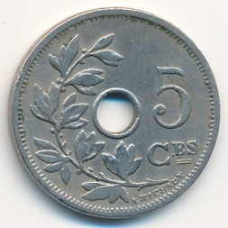 Бельгия 5 сентим 1907 год