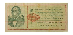 Мексика 1 песо 1915 год - Генеральный казначей штата Оахаса - серия Р - бумага с вертикальными линиями - АU
