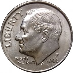 США 1 дайм (10 центов) 2008 год - Франклин Рузвельт (P)