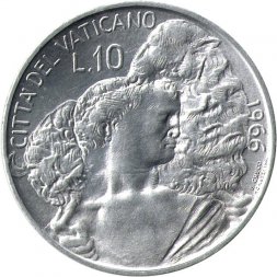 Ватикан 10 лир 1966 год