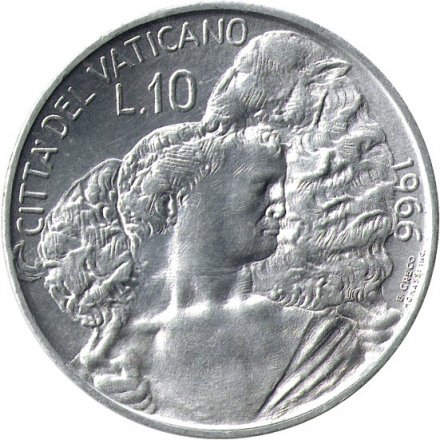 Ватикан 10 лир 1966 год