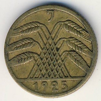 Веймарская республика 5 рейхспфеннигов 1925 год (J)