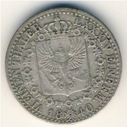 Монета Пруссия 1/6 талера 1840 год
