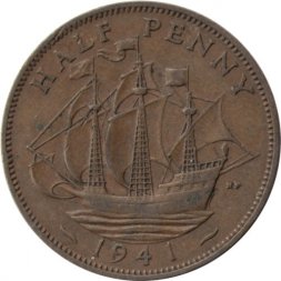 Великобритания 1/2 пенни 1941 год