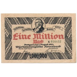 Германия (Вюртемберг. Notenbank Штутгарт) 1000000 (1 миллион) марок 1923 год - VF