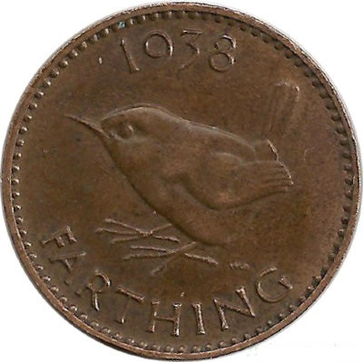 Великобритания 1 фартинг 1938 год - Крапивник