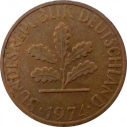 ФРГ 1 пфенниг 1974 год (J)