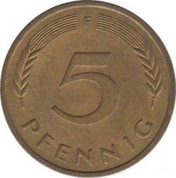 ФРГ 5 пфеннигов 1987 год (F)