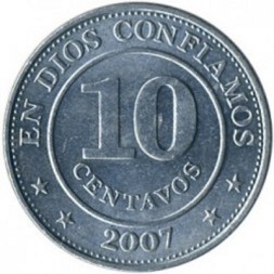 Монета Никарагуа 10 сентаво 2007 год