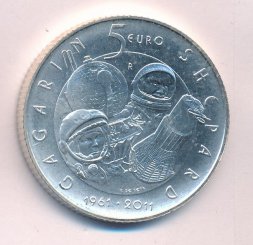 Сан-Марино 5 евро 2011 год - 50 лет выходу людей в космос. Гагарин и Шепард