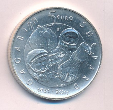 Сан-Марино 5 евро 2011 год - 50 лет выходу людей в космос. Гагарин и Шепард