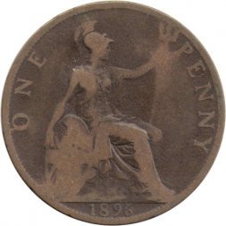 Великобритания 1 пенни 1896 год (бронза, коричневый цвет)