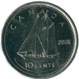 Канада 10 центов 2006 год (отметка монетного двора "P")