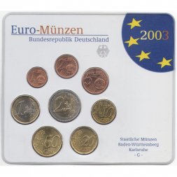 Набор из 8 евро монет Германия 2003 год (G) в блистере