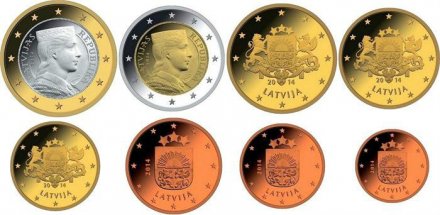 Латвия евро-серия proof 2014 год в банковской деревянной коробке 