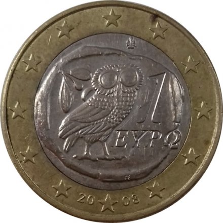 Греция 1 евро 2008 год - Сова