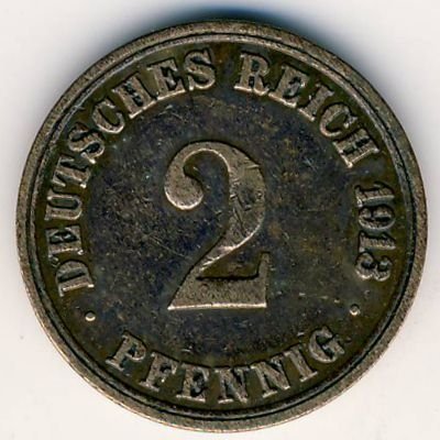 Германия 2 пфеннига 1913 год
