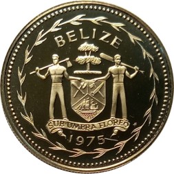 Белиз 1 доллар 1975 год - Красный ара (proof)