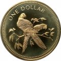 Белиз 1 доллар 1975 год - Красный ара (proof)