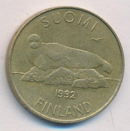 Финляндия 5 марок 1992 год - Кольчатая нерпа