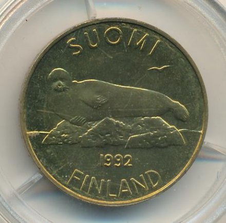 Финляндия 5 марок 1992 год - Кольчатая нерпа