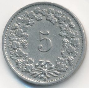 Швейцария 5 раппенов 1920 год