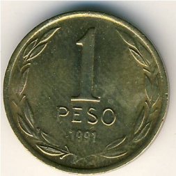 Чили 1 песо 1991 год