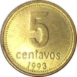 Аргентина 5 сентаво 1993 год ( алюминиевая бронза)