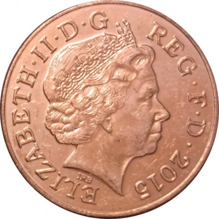 Великобритания 2 пенса 2015 год (Портрет королевы с инициалами &quot;IRB&quot;)