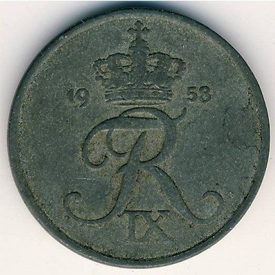 Дания 2 эре 1958 год - Король Фредерик IX