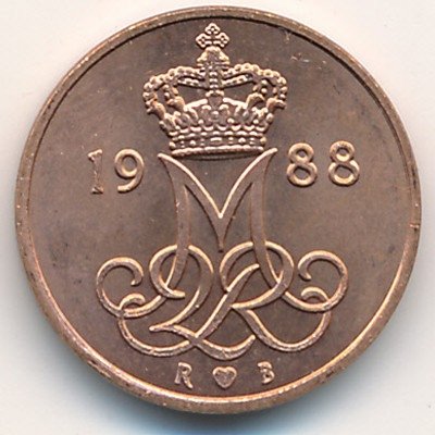 Дания 5 эре 1988 год - Королева Маргрете II