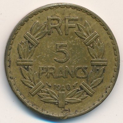 Франция 5 франков 1940 год